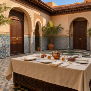Patio d'un riad à Marrakech préparé avec soin par une conciergerie riad Marrakech