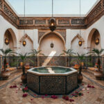 Patio d'un riad à Marrakech préparé avec soin par une conciergerie riad Marrakech
