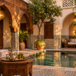 Marrakech concierge preparing a riad terrace before guest arrival
