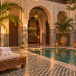 Terrace of a Marrakech riad prepared for guests by a short-term rental management Marrakech team