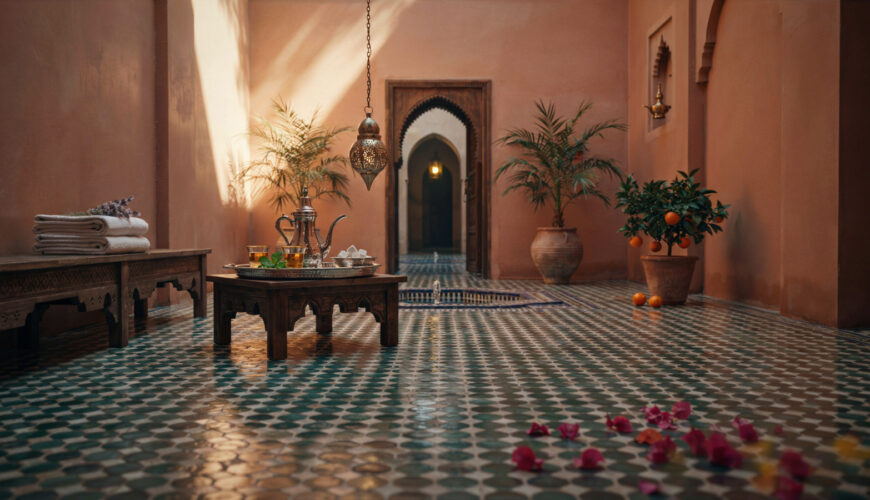 Riad courtyard prepared for guests by a short-term rental management team in Marrakech - Short-Term Rental Management