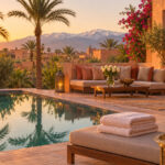 Elegant Marrakech villa terrace at golden hour prepared for guests by a villa marrakech concierge team
