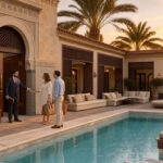 Luxury villa in Marrakech with a concierge welcoming guests at the entrance - villa marrakech concierge